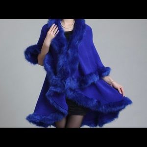 Royal Blue Faux Fur Shawl Cardigan